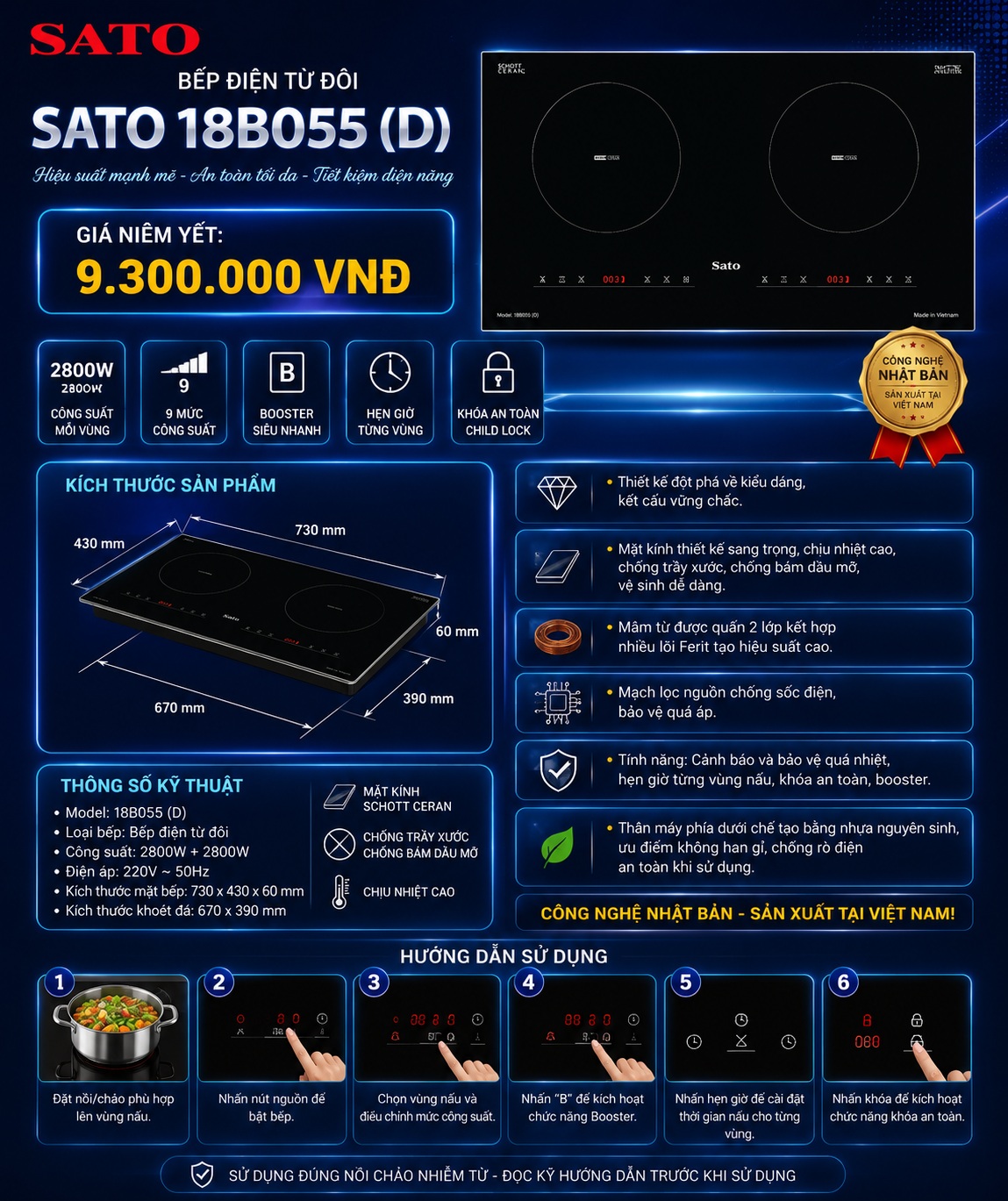 Bếp điện từ đôi SATO18B055 (D)