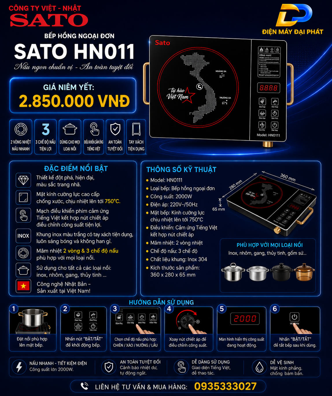Bếp hồng ngoại đơn SATO HN011L